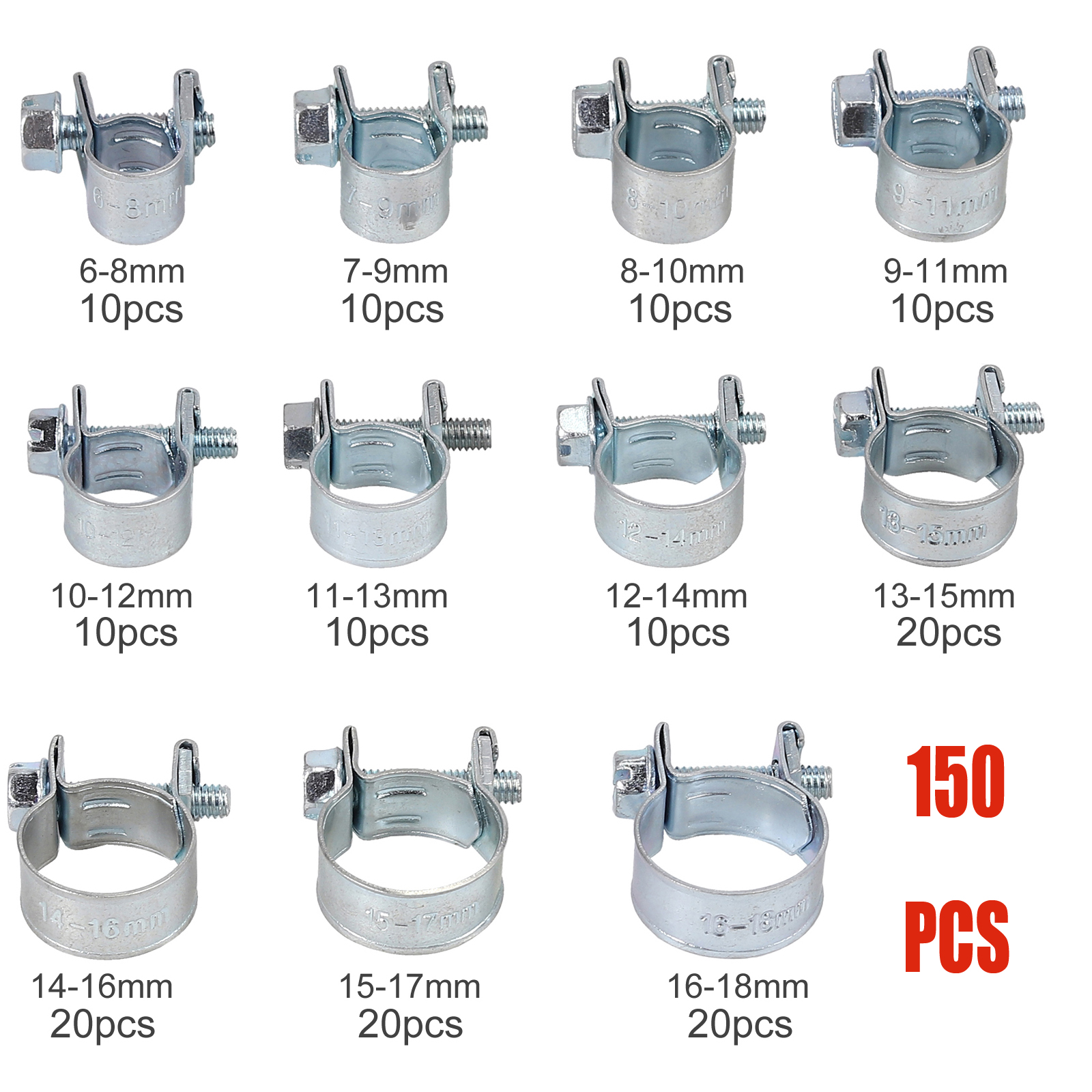Abrazadera de Manguera Abrazaderas Metalicas Abrazadera de Manguera Ajustable Clip de Tubo de Worm Drive de Acero Inoxidable 6-12mm 20 piezas
