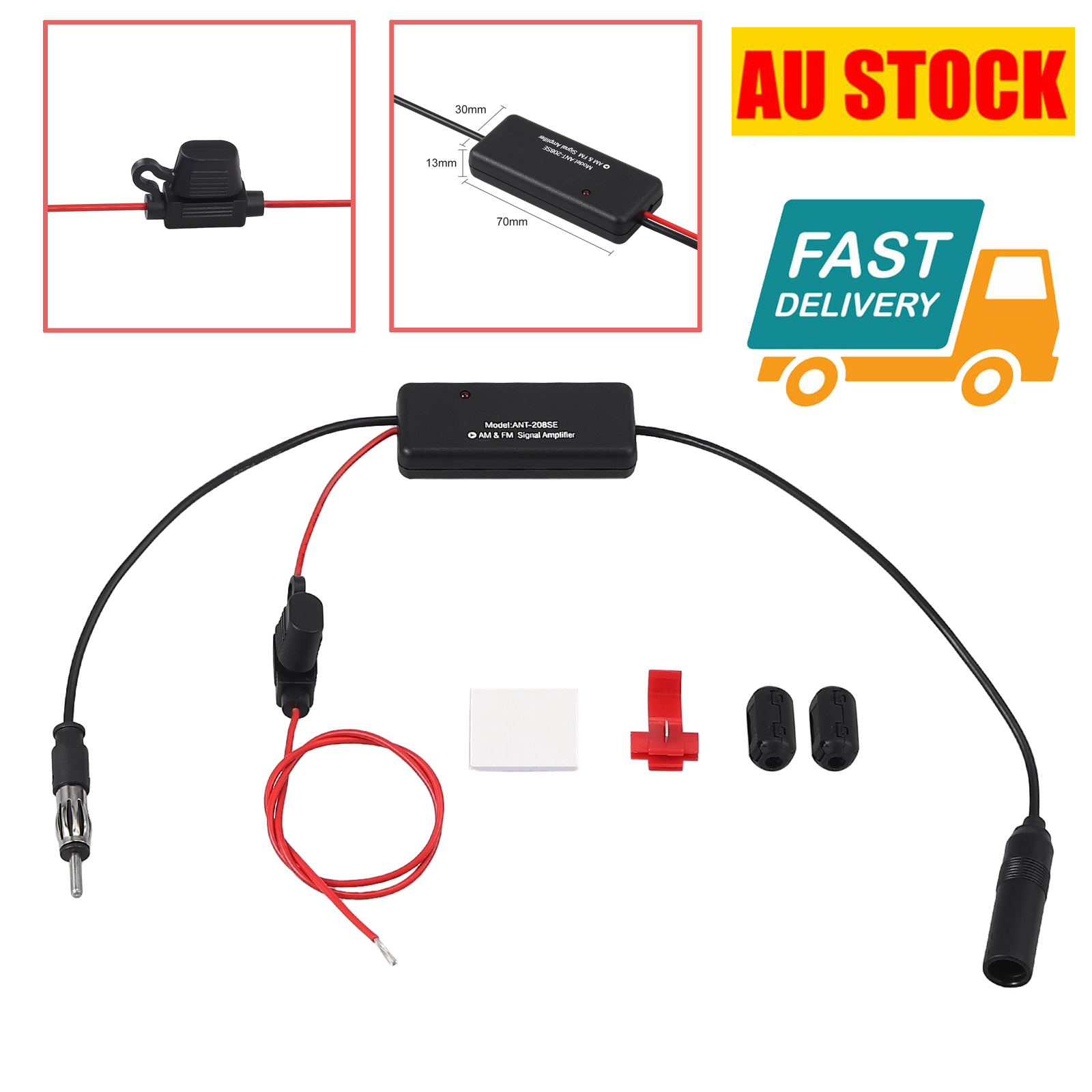 Car AM FM Antenna Aerial Splitter Amplifier Radio Signal AMP Strengthen