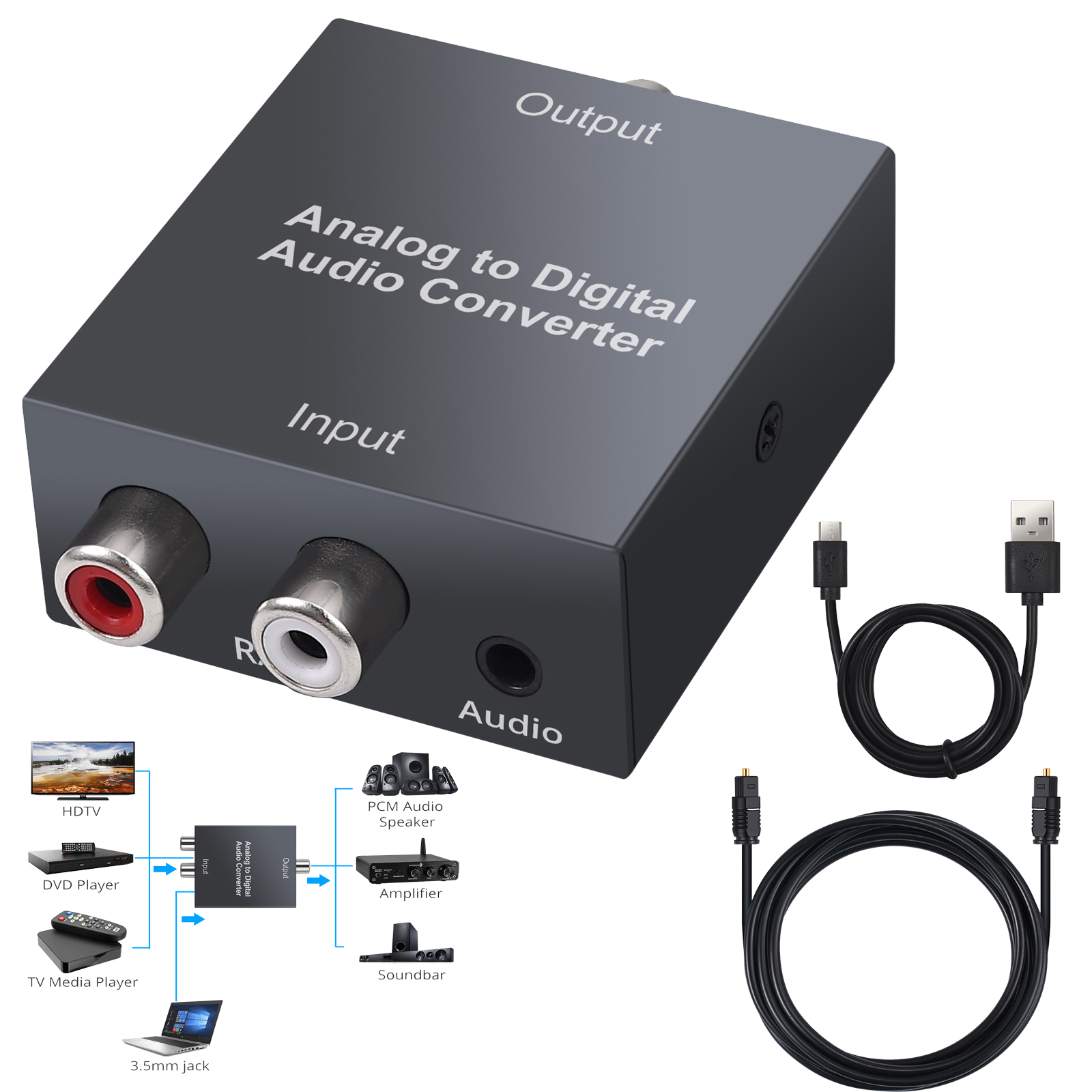 Optischer koaxialer Toslink Digital-Analog-Audio-Wandler RCA L R 3,5 mm