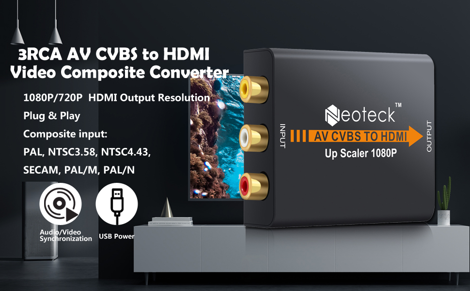 Neoteck 1080p RCA vers HDMI Adapteur Boîtier Métallique NTSC PAL les  Prix d'Occasion ou Neuf
