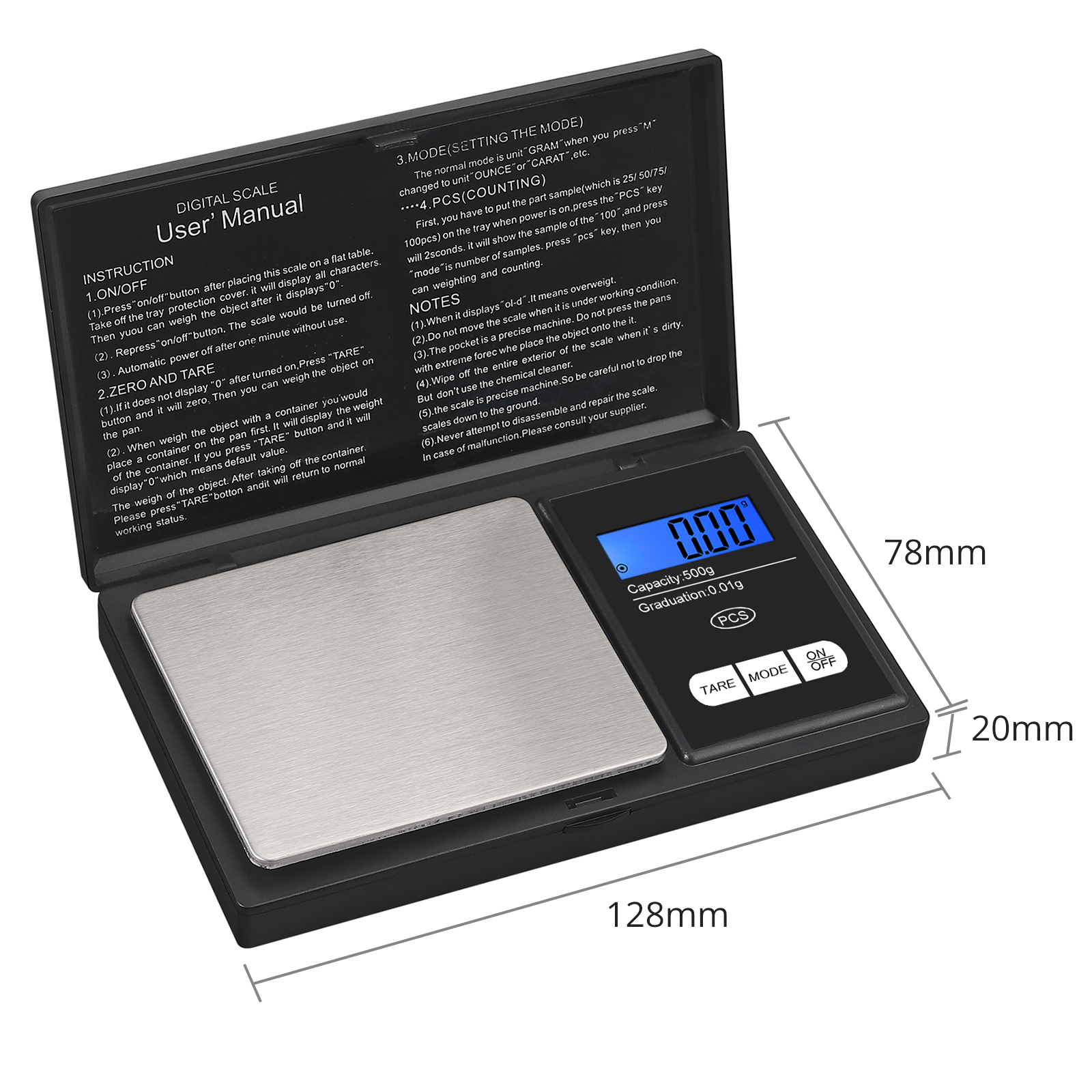 Digital Pocket Scales Gram Food Scale Capacity 500g Kitchen Portable Scale  Small Mini Cooking Scale Lab Scale