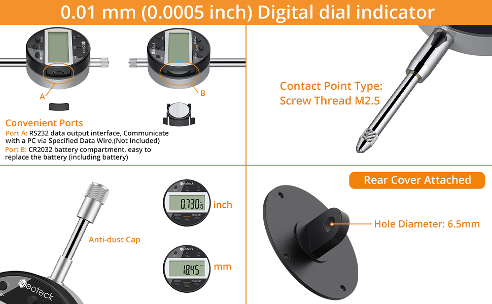 Neoteck DTI Sonde d'indicateur numérique à cadran 0,0005/0,01 mm