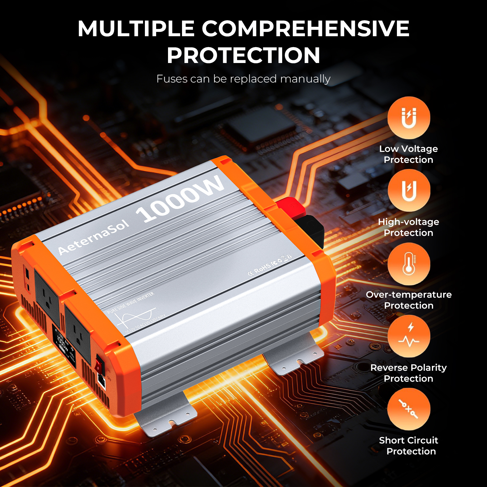 Pure Sine Wave Power Inverter 1000W 1500W 2000W 3000W DC 12V to 110V ...