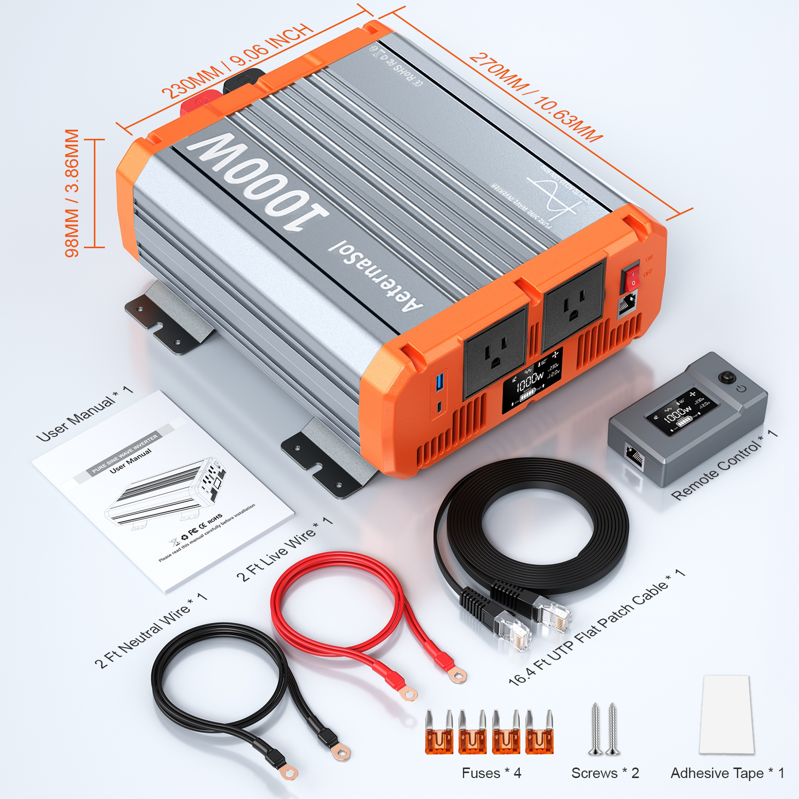 Pure Sine Wave Power Inverter 1000W 1500W 2000W 3000W DC 12V to 110V ...