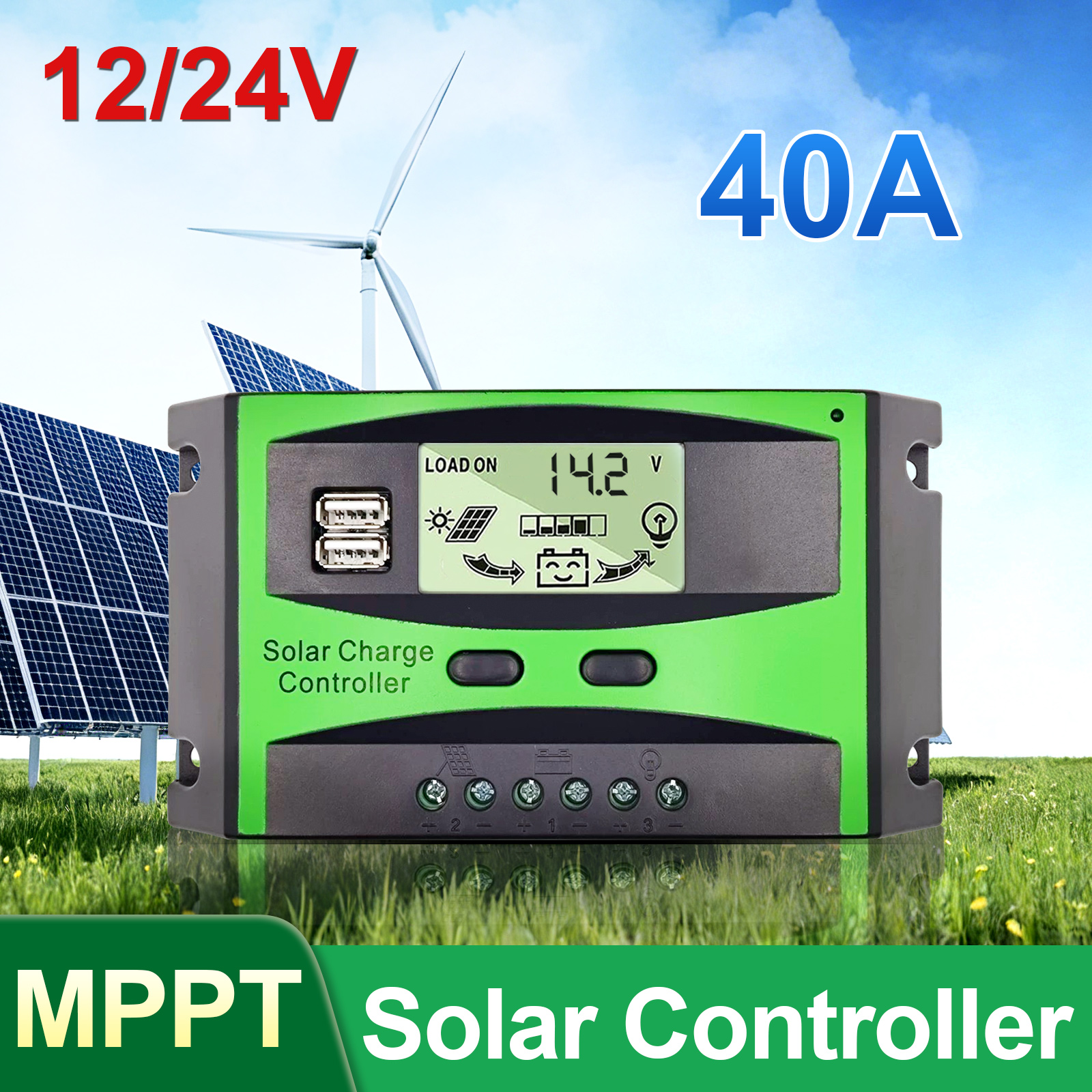 12V 24V MPPT Solar Charge Controller 40A 60A LCD Display Auto Regulator US
