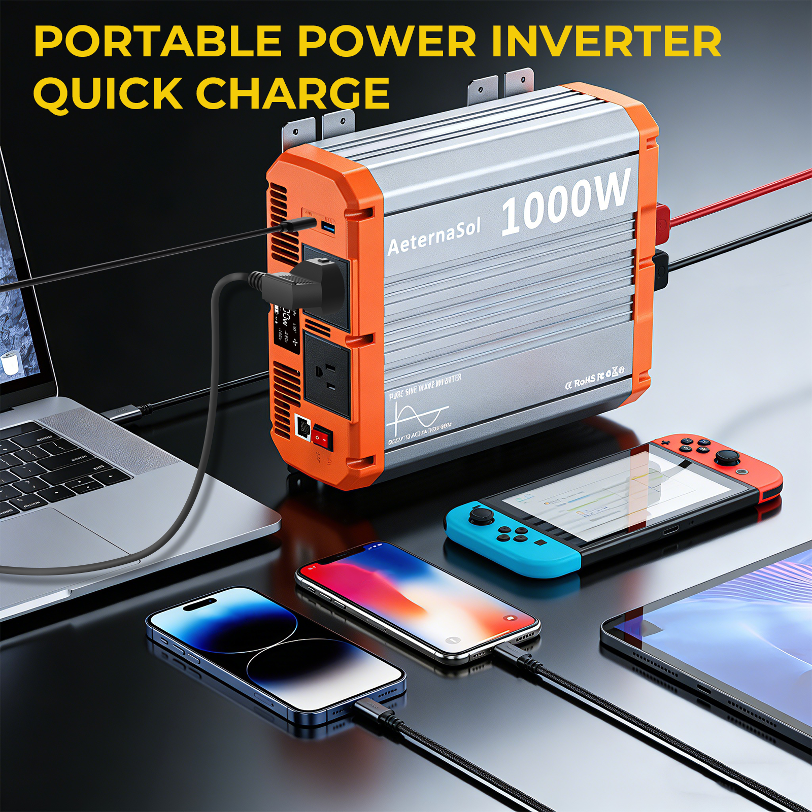 Pure Sine Wave Power Inverter 1000W 1500W 2000W 3000W DC 12V to 110V120V 3AC US