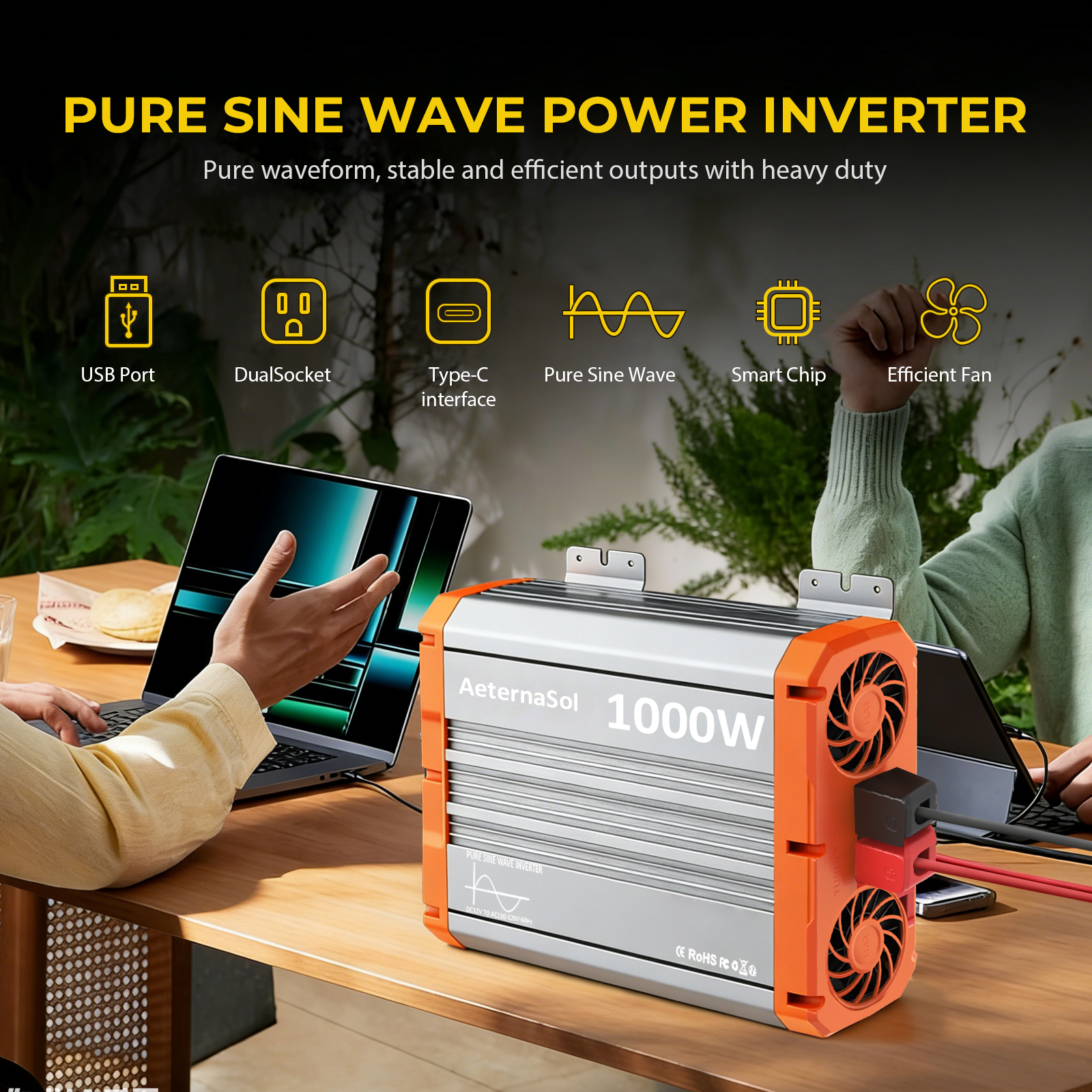 Pure Sine Wave Power Inverter 1000W 1500W 2000W 3000W DC 12V to 110V120V 3AC US
