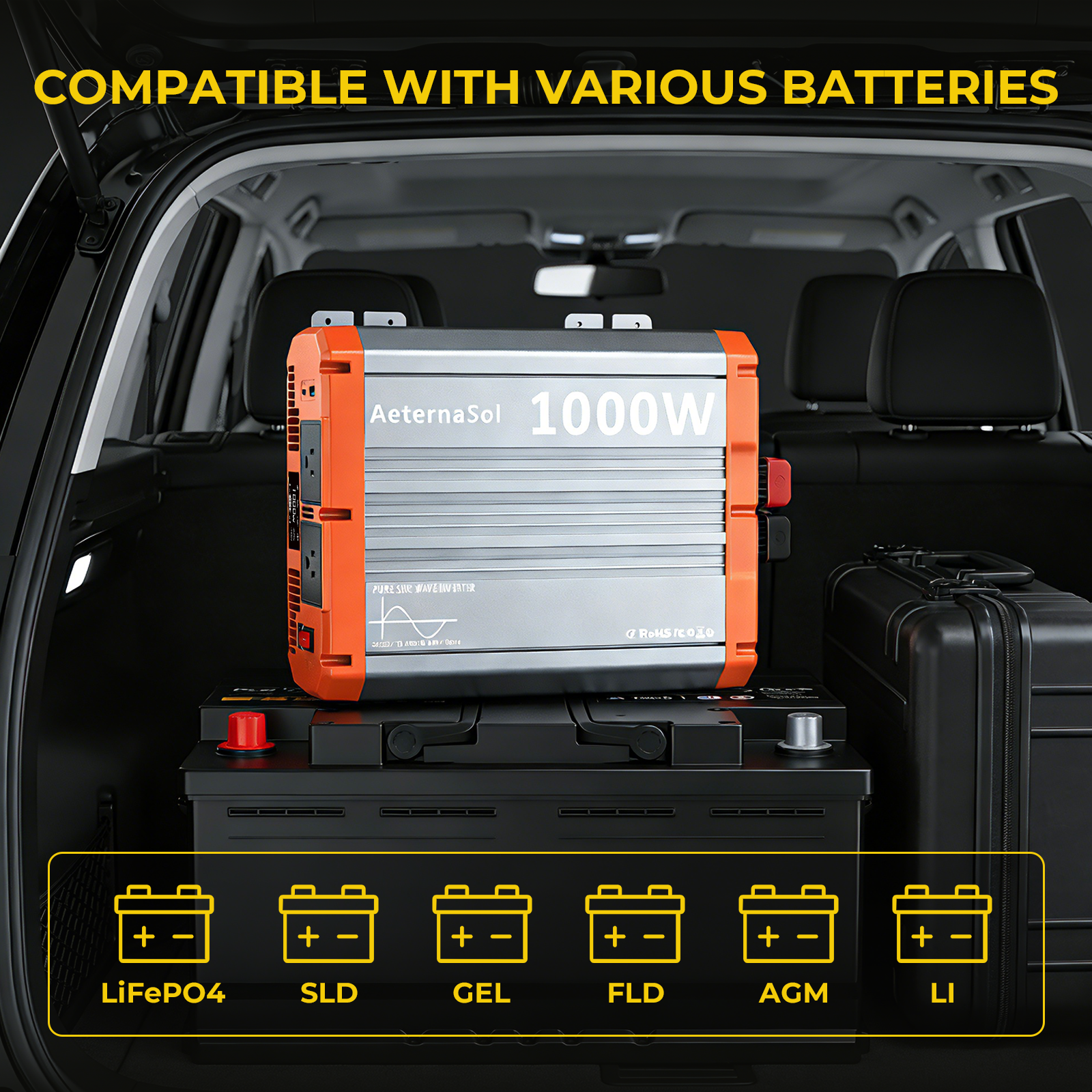 Pure Sine Wave Power Inverter 1000W 1500W 2000W 3000W DC 12V to 110V120V 3AC US