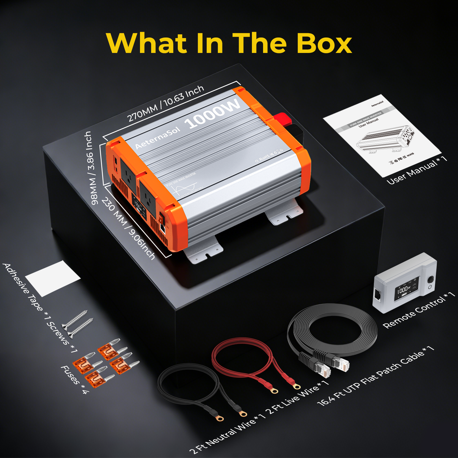 Pure Sine Wave Power Inverter 1000W 1500W 2000W 3000W DC 12V to 110V120V 3AC US