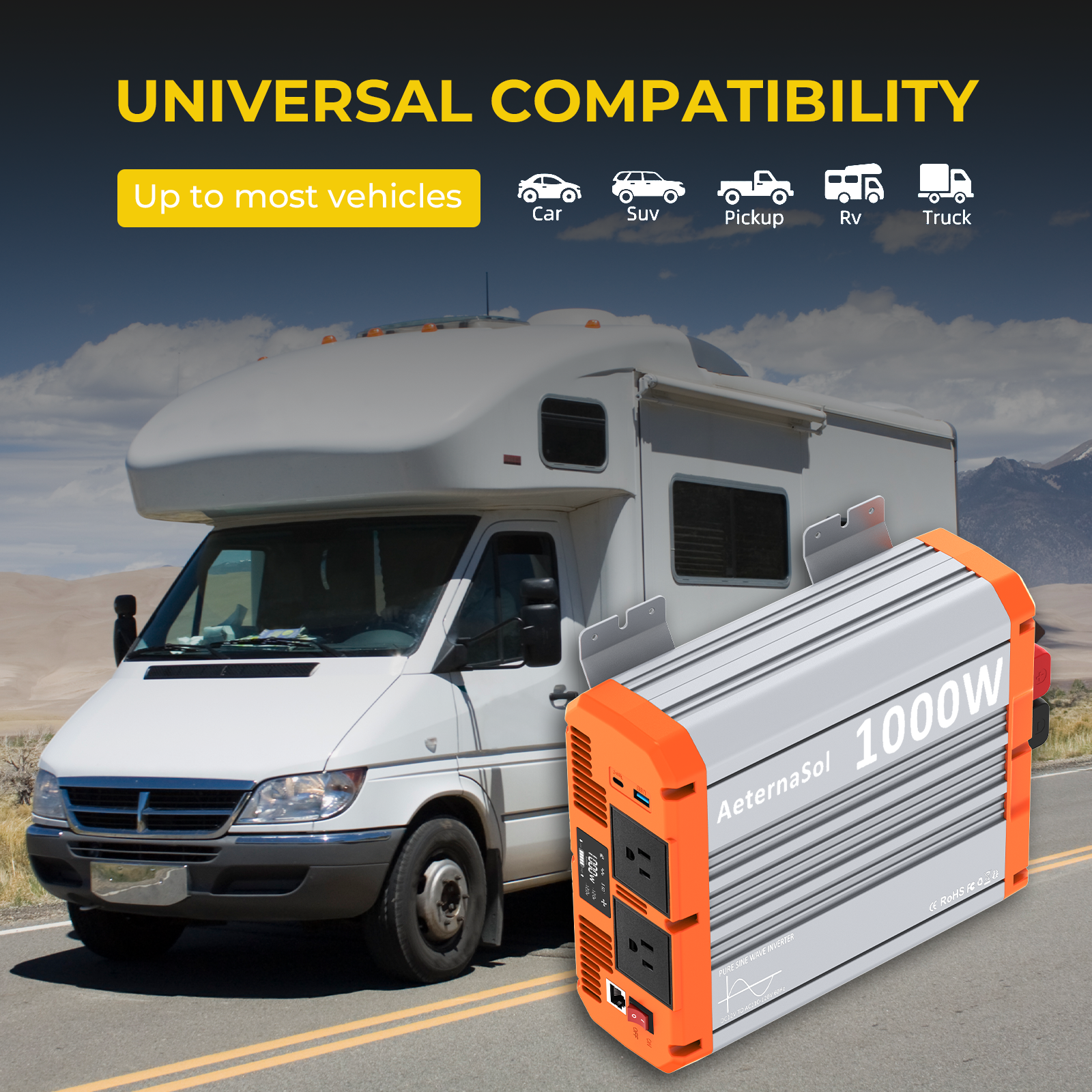 Pure Sine Wave Power Inverter 1000W 1500W 2000W 3000W DC 12V to 110V120V 3AC US