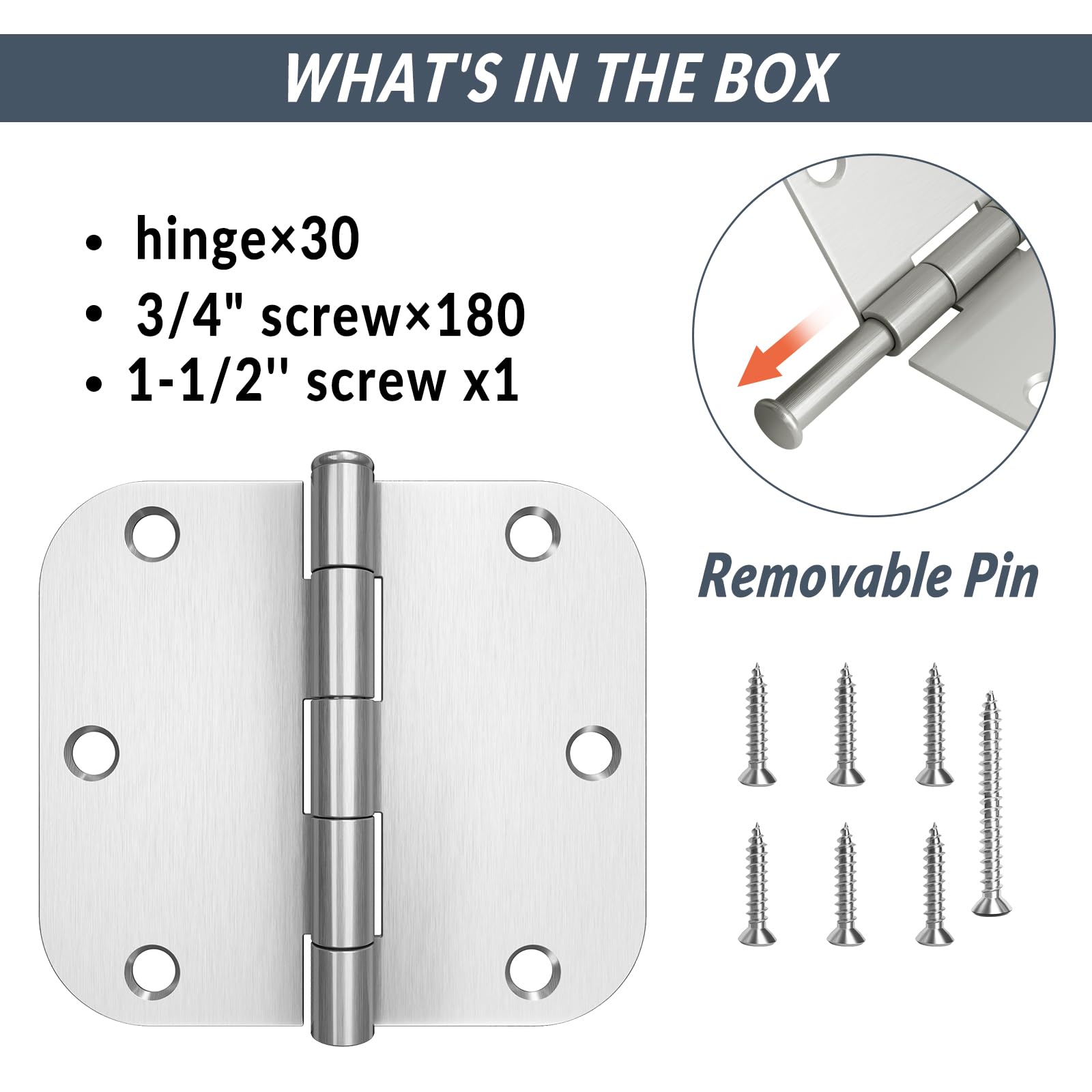 30/60-Pack 3.5″ Door Hinges Brushed Nickel 5/8 Radius Interior Hardware w/Screws
