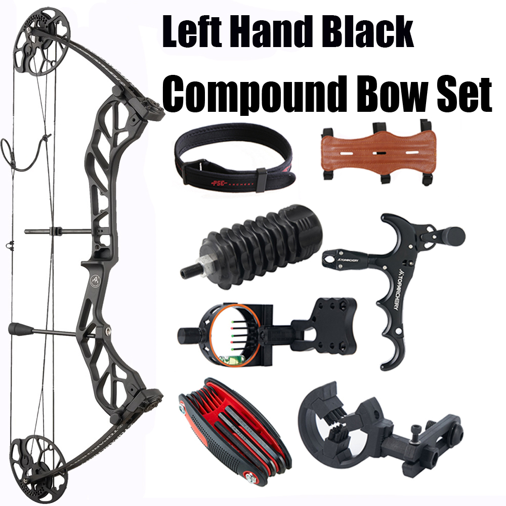 Compound Bow 19-70lbs Adjustable LH-Adult Hunting Shoot Target&Carbon Arrows Set