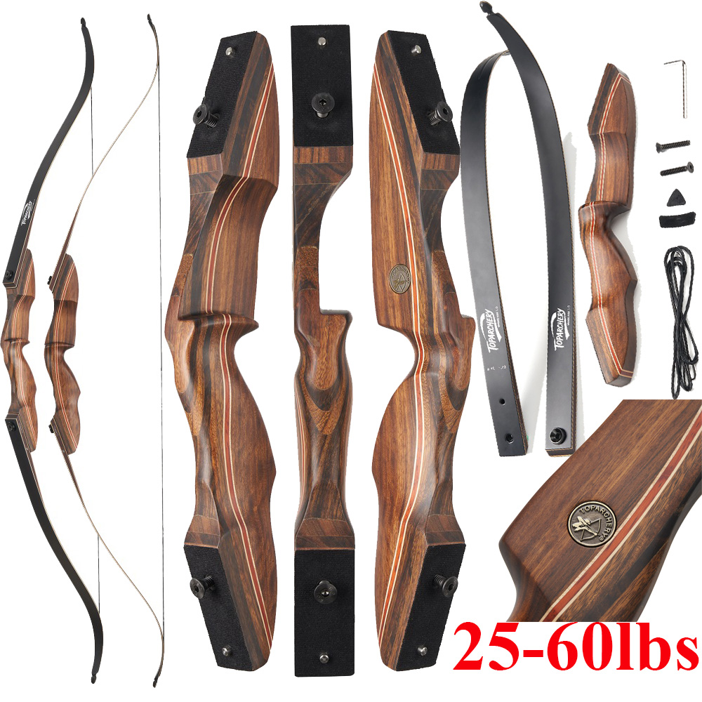RH 60″Takedown Recurve Bow 25-60lb-Wooden Riser Hunting&Target Archery for Adult