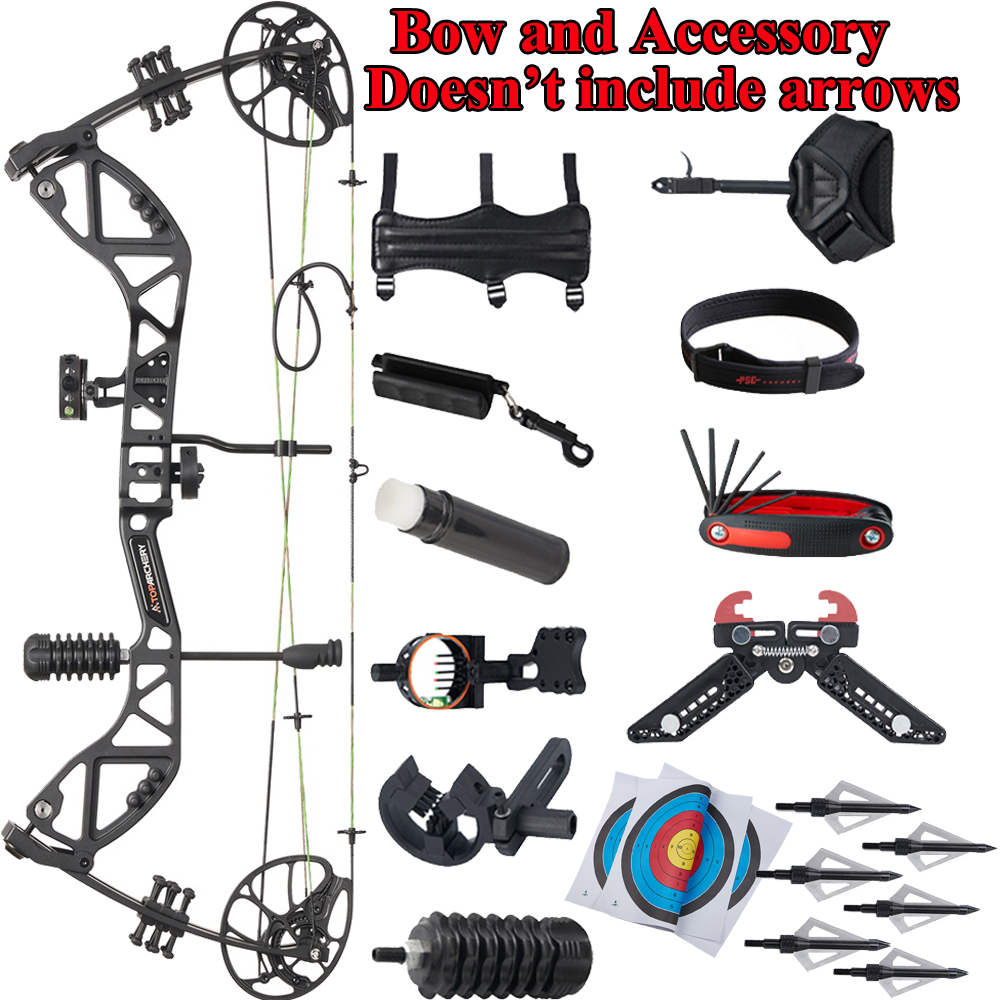Compound Bow RH 30-70 lbs 75% Let-off+Carbon Arrows Set Adult Hunting Shooting