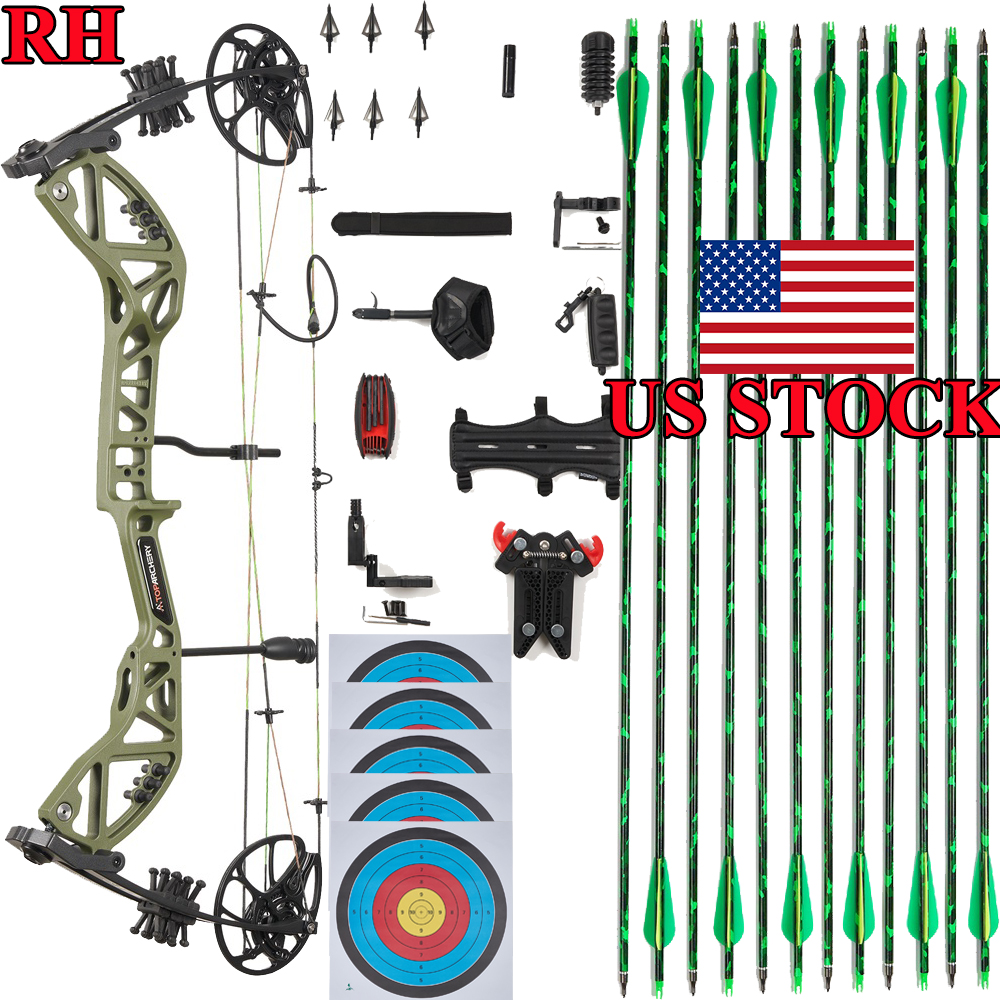 Archery Compound Bow RH 30-70lbs Let off 75% & Carbon Arrows for Hunting Shoot