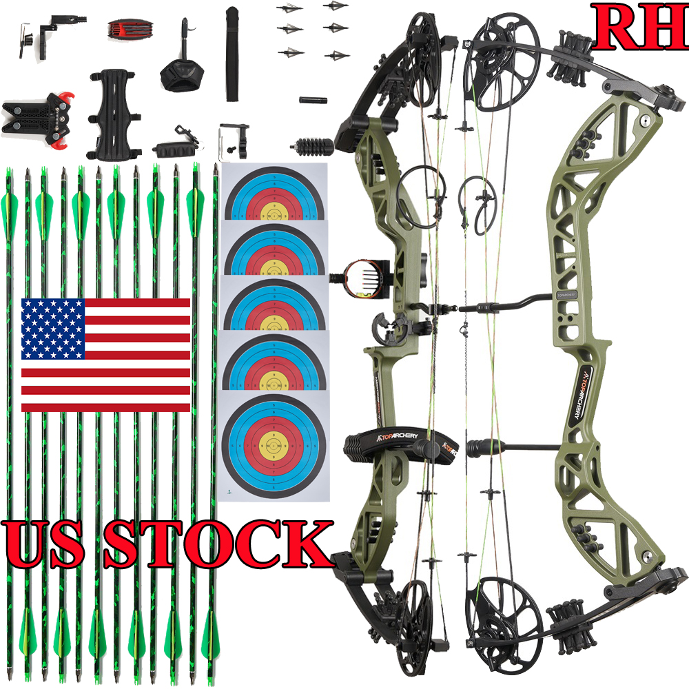 RH Compound Bow 30-70lbs IBO 310 fps & Carbon Arrows for Archery Hunting Shoot