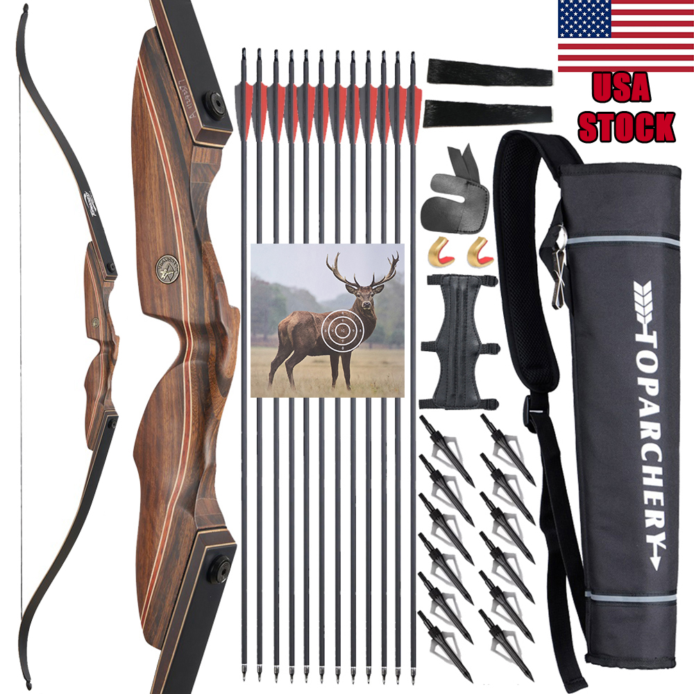 Archery Wooden Takedown 60″ Hunting Recurve Bow 25-60lbs Target for Right Hand