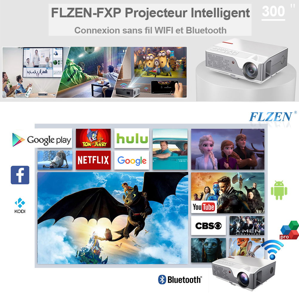 6000 Lumens 1080P FULL HD Native WIFI vidéoprojecteur, Android Vidéo Projecteur avec Bluetooth