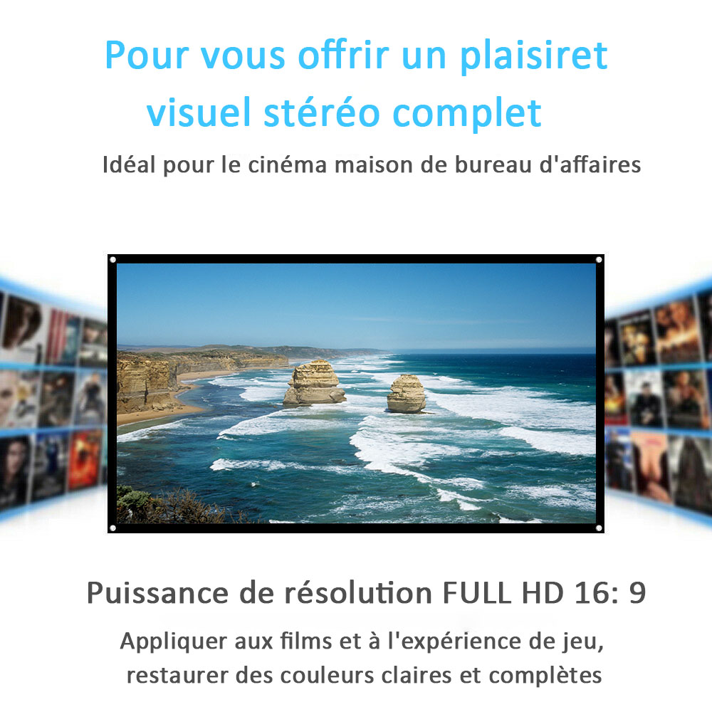 Écran De Projection 100 Pouces Portable - Format 16:9, 221x125cm, Pliable, Pour Home Cinéma Et Extérieur