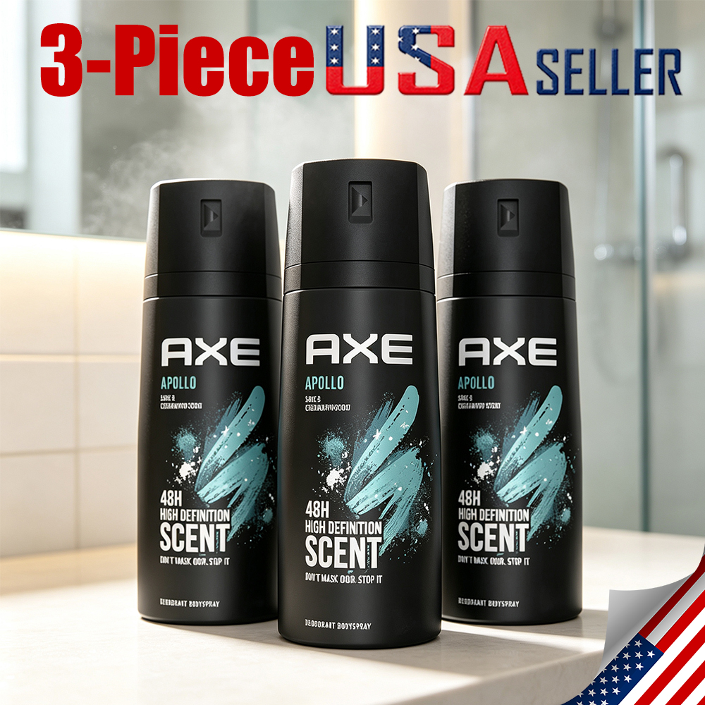 3-Pack AXE Apollo Body Spray 5.07oz, Long-Lasting Deodorant for Men Fresh Scent