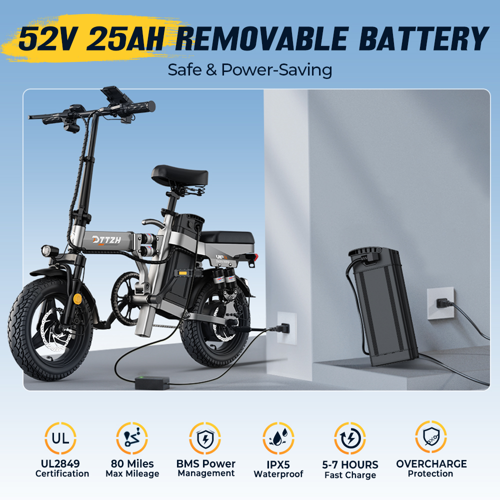 DTTZH A12 2000W Folding Electric bike for Adult 52V 25Ah 40MPH 14