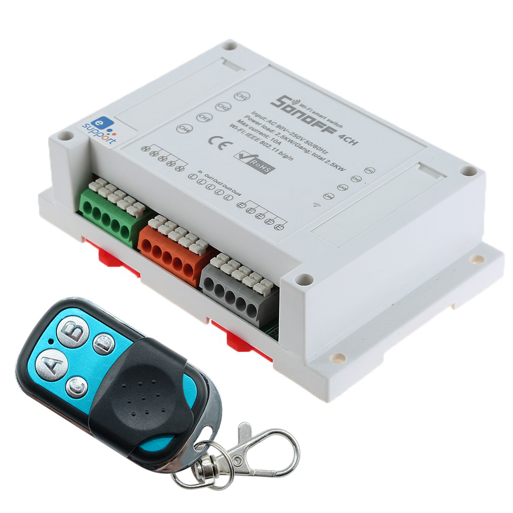 Sonoff Remote Switch 4CH WIFI Home Automation Din Rail Mounting 433Mhz