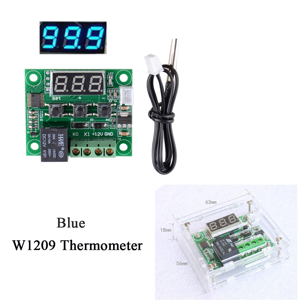 W1209 Blue DC 12V Thermostat Temperature Control Switch Policy Thermometer+Case 