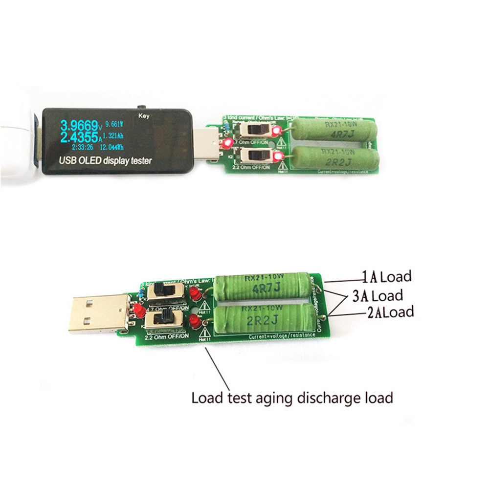 USB 5V Charging Current Resistance 1A 2A Switch Power Bank Load Tester 5W-10W