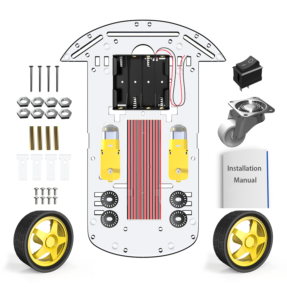 2WD Smart Robot Car Chassis Kit//Speed Encoder Battery Box Arduino 2 Motor 1:48 W