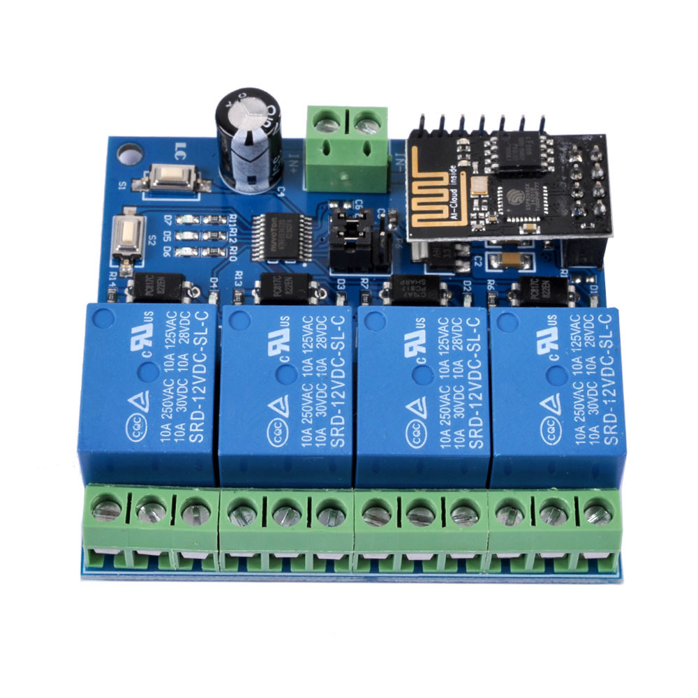 12V ESP8266 ESP-01 4 Channel WiFi Relay Module For IOT Phone APP ...