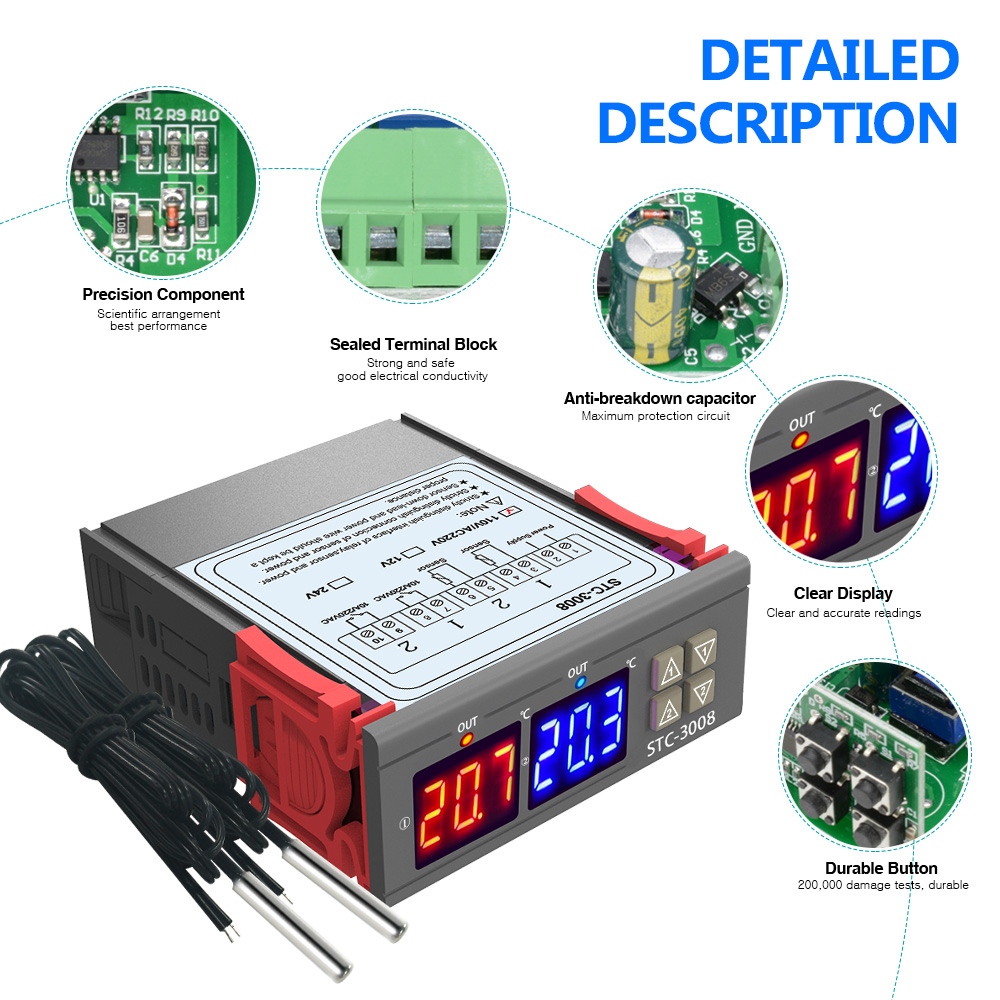 50° //110° Whi DC 12V Thermometer digital LED Temperatur Anzeige //Sensor Sonde