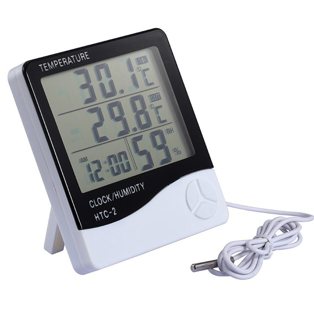 HTC-2 Digital LCD Temperature Thermometer Humidity TEMP Meter Clock ...