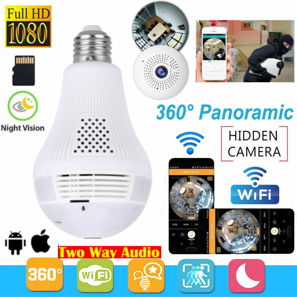 360° Panoramic Wireless WIFI Bulb HD 1080P Hidden Spy Camera Light ...