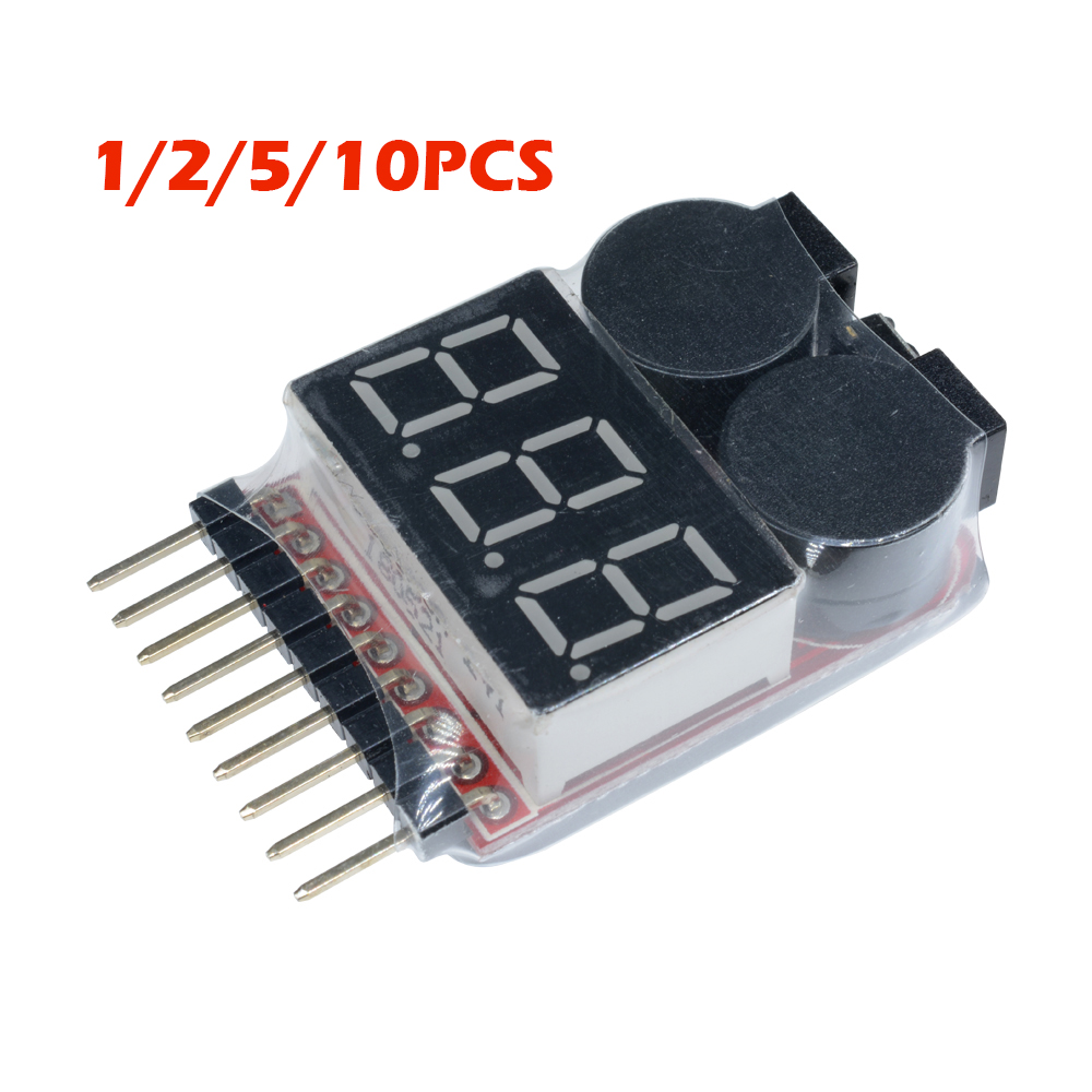 1//5//10PCS 1-8S Lipo Li-ion Battery Voltage 2 IN1 Tester Low Voltage Buzzer Alarm