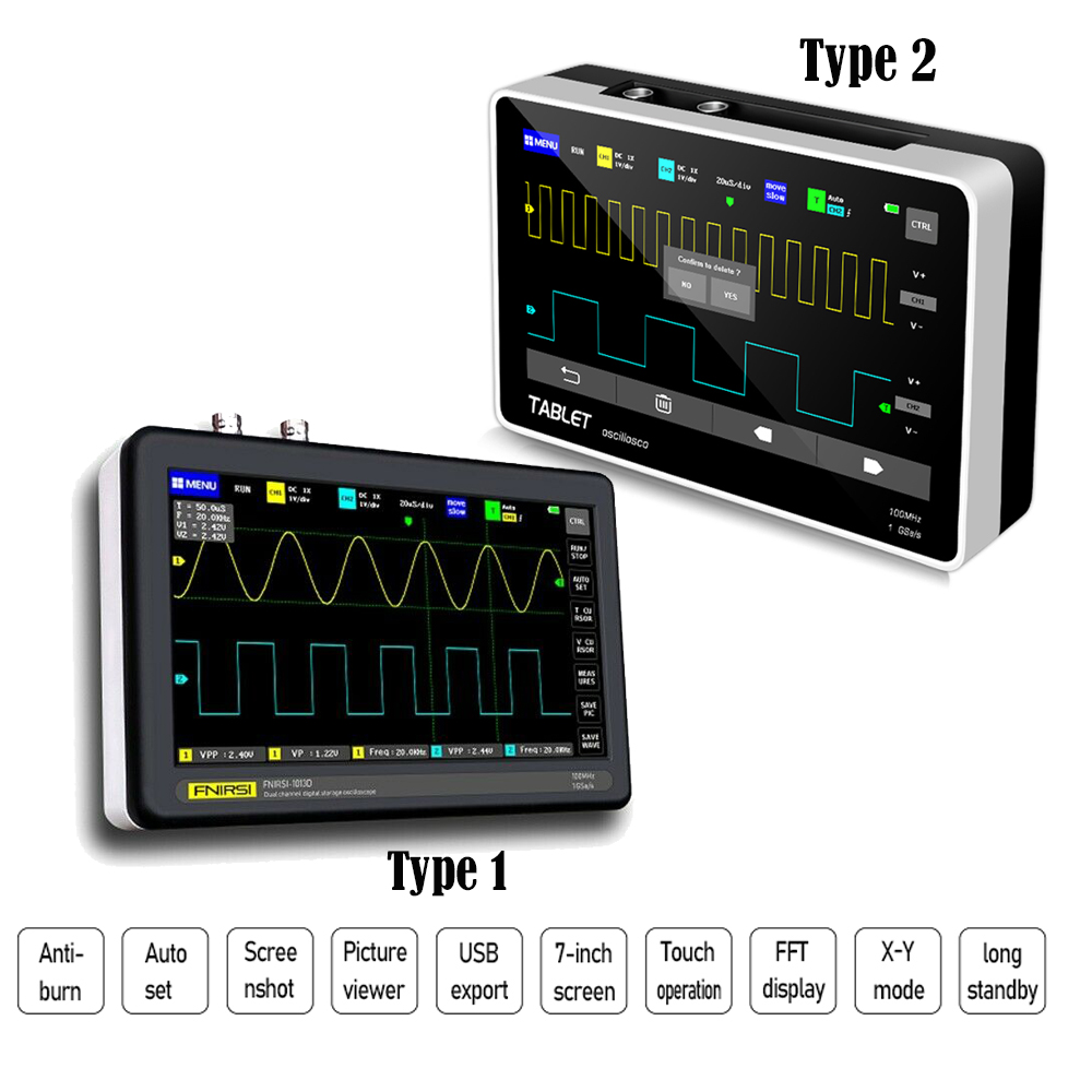 Oscilloscopio Digitale Portatile Fnirsi 1013 D 2 Canali Lcd Touch 100 Mhz 1  G Sa/s Screen Professionale Tablet 