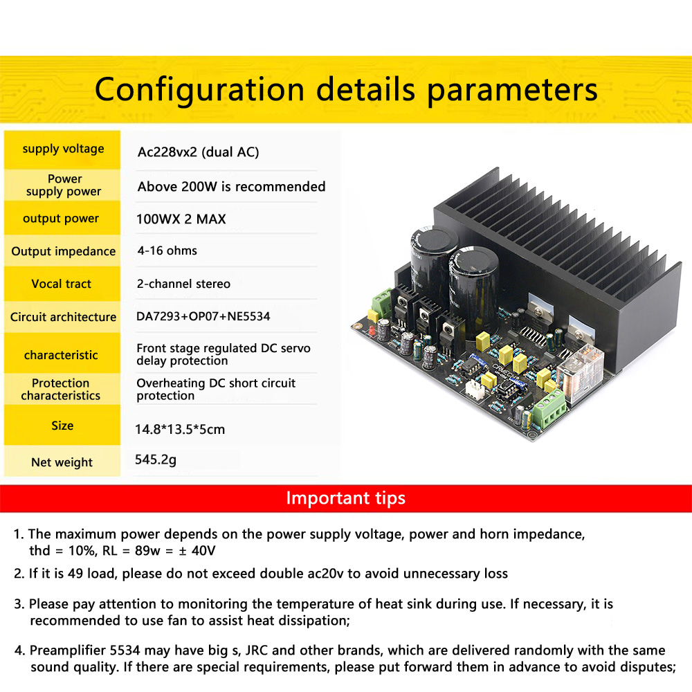 TDA7293 Stereo Power Amplifier Board OP07 DC Servo 5534