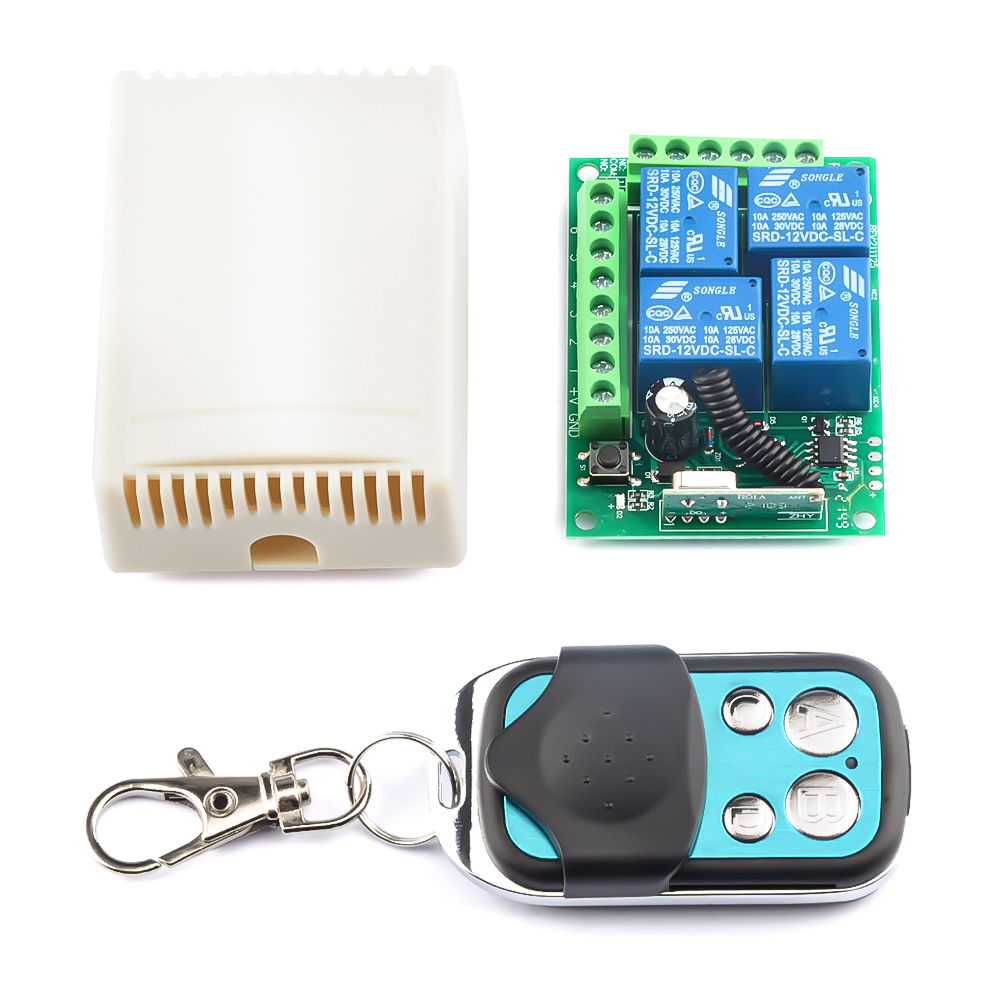 4-Channel Wireless RF Remote Control Switch – DC12V Relay Module – 433MHz / 315MHz