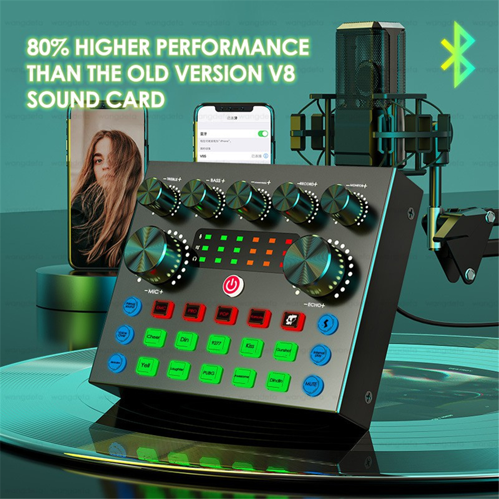 V8S External Sound Card USB Interface Audio Live Broadcast Microphone Sound  Card