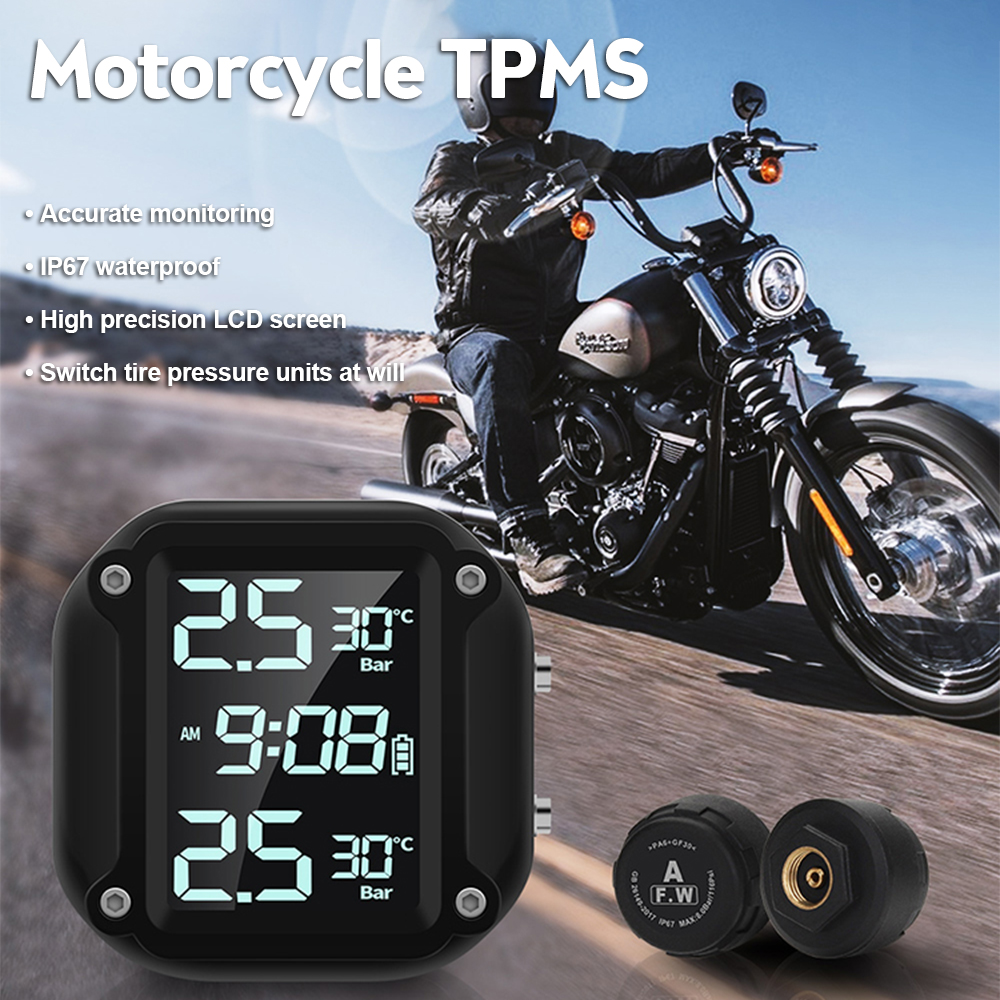 Moto TPMS Pneu Pression Moniteur Système Externe Capteur LCD Moto