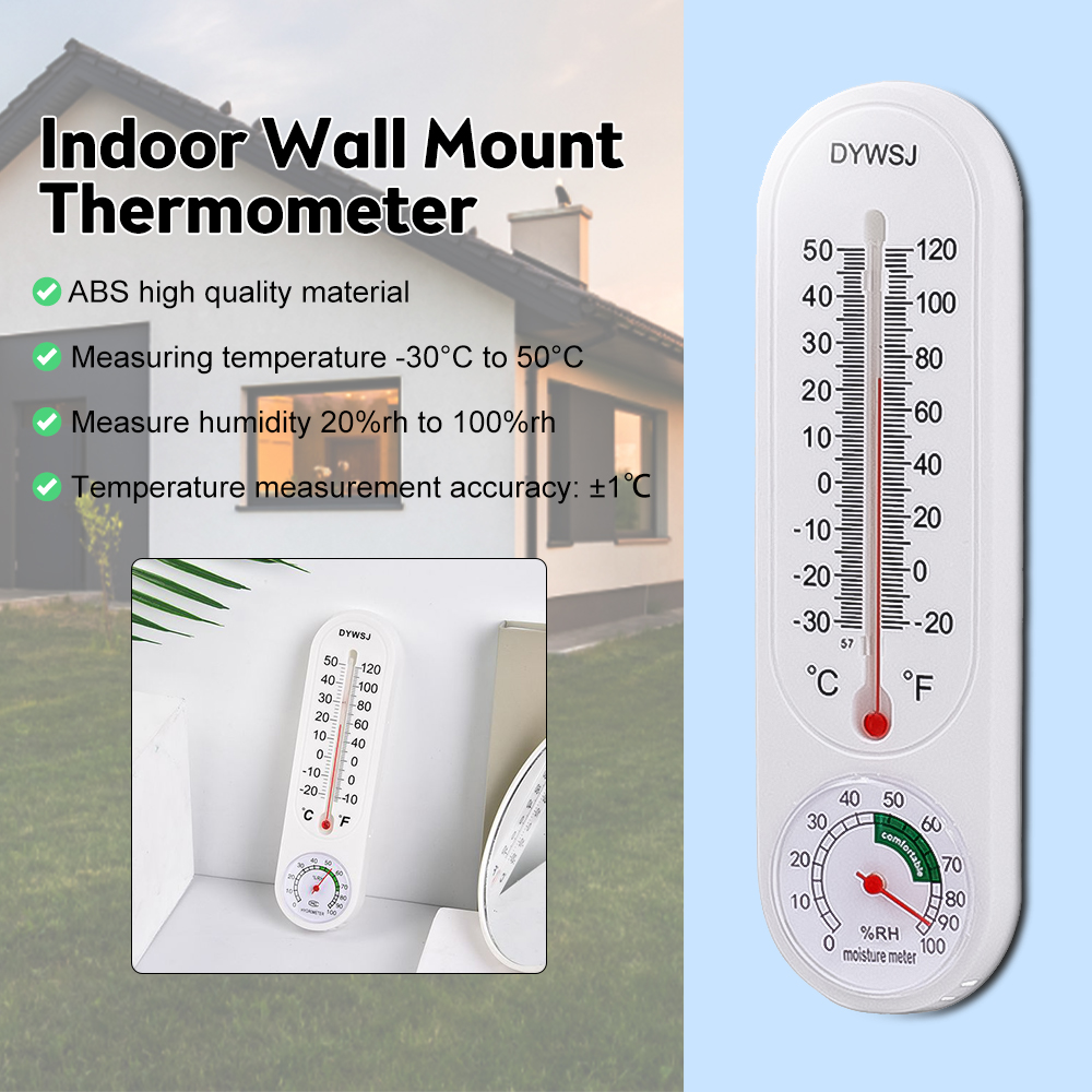 Indoor Vertical Thermometer Hygrometer Wall-Mounted Household Greenhouse  Temperature and Humidity Meter for Room Temp