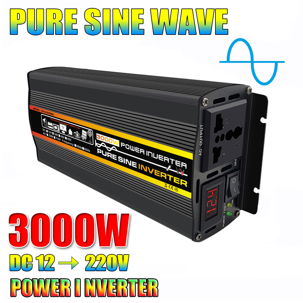 3000W 6000W 8000W Car Power Inverter DC 12V To AC 220V Converter Pure Sine  Wave