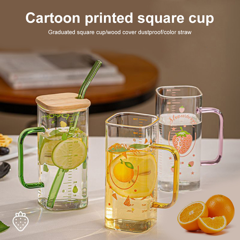 1pc Glass Cup With Glass Straw, Dustproof Cover, Suitable For