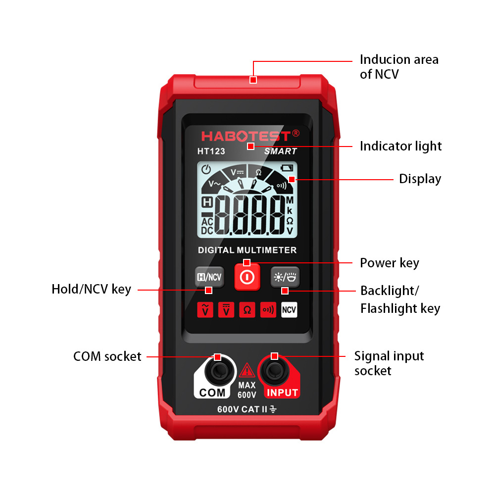 HABOTEST HT125A Smart Digital Multimeter 4000 Counts True RMS Auto