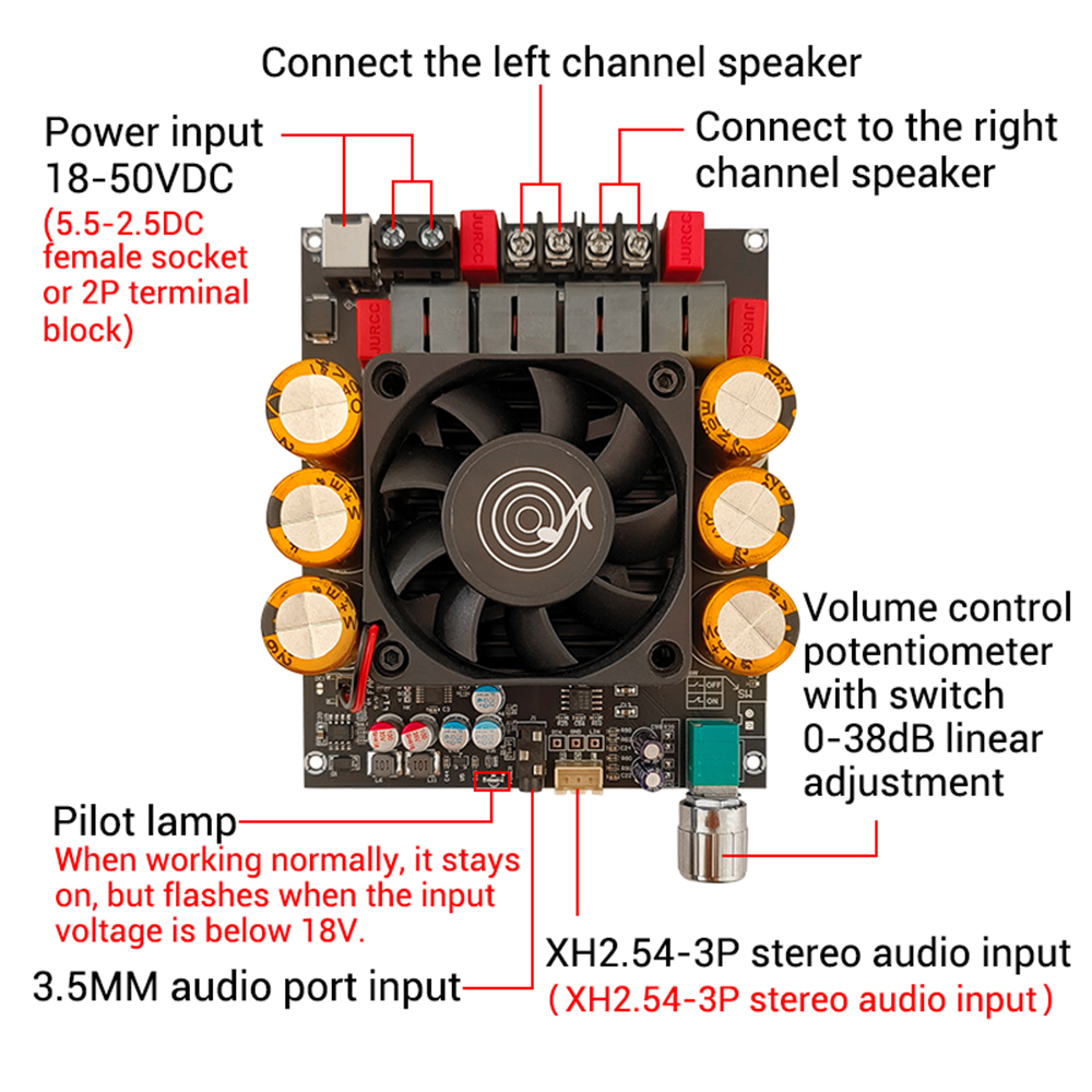 ZK-6002 TPA3255 2-Channel HiFi Stereo Audio Amplifier Board 600W*2