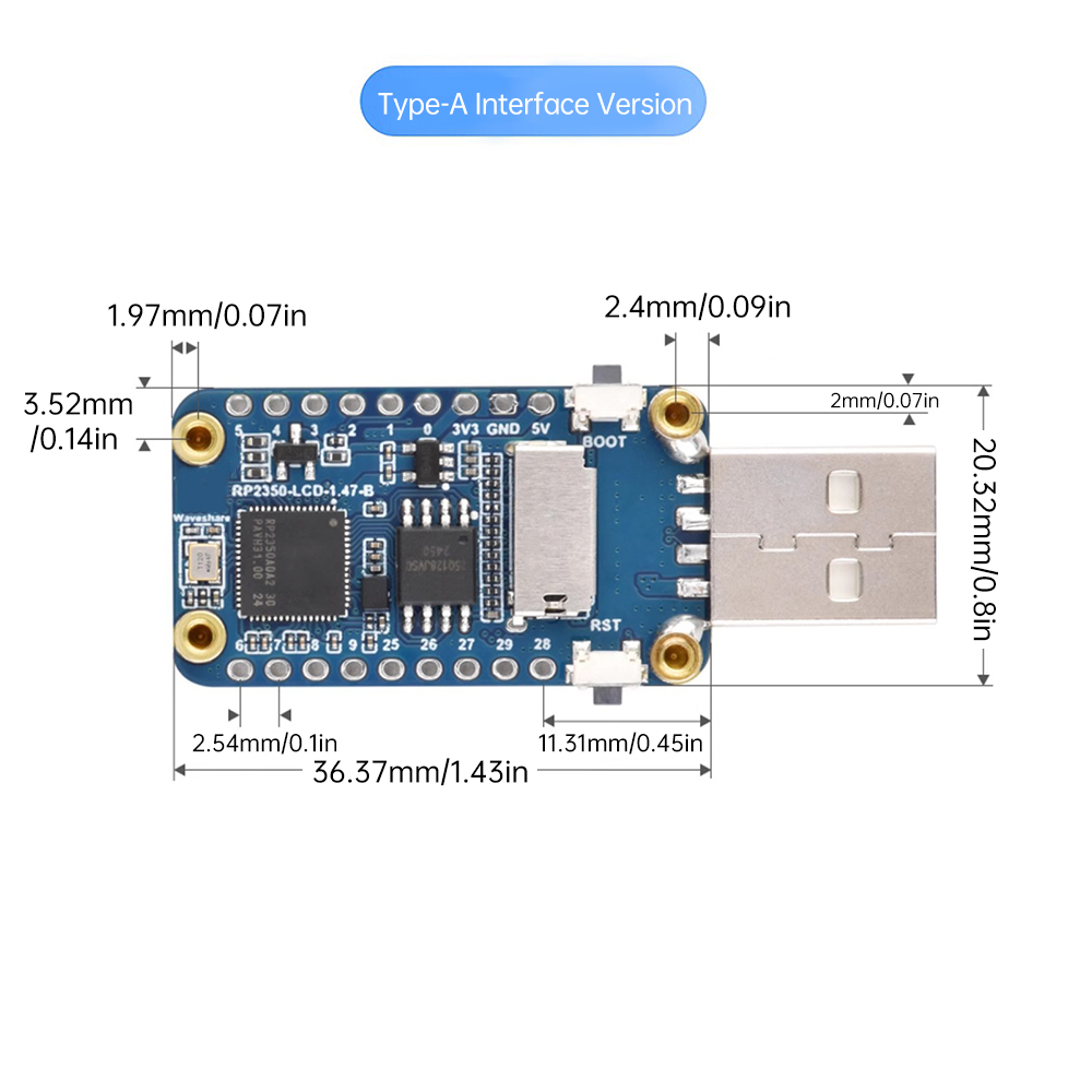 Scheda Di Sviluppo RP2350A Con Display LCD 1.47'' - Modulo Dual Core Per Raspberry Pi Type-A/C