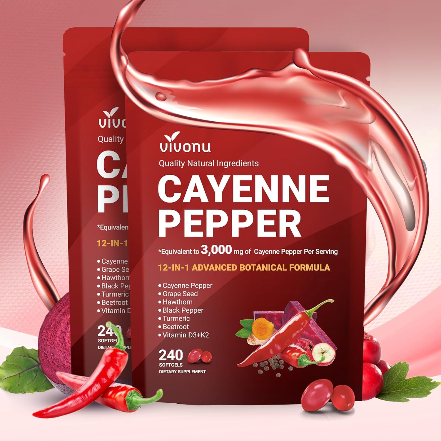 VivoNu Cayenne Pepper Softgels Supplement, Heart and Blood Vessel Health