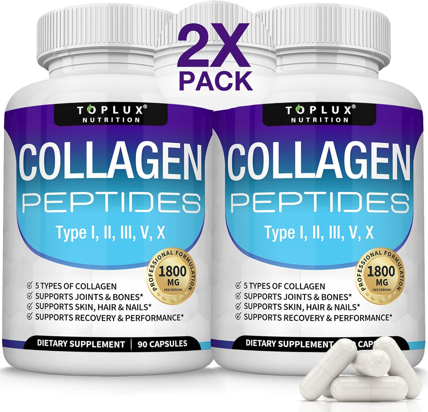 Toplux Multi Collagen Peptides Pills 1800 Mg Complex Premium Collagen Complex