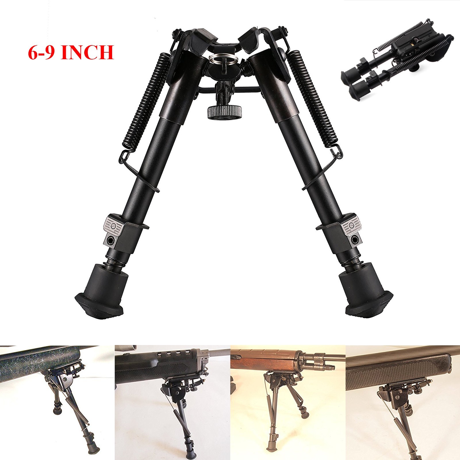 Rifle Bipod Foldable 6/9/13/27'' Spring Return Heavy Duty Tiltable Swivel Mount