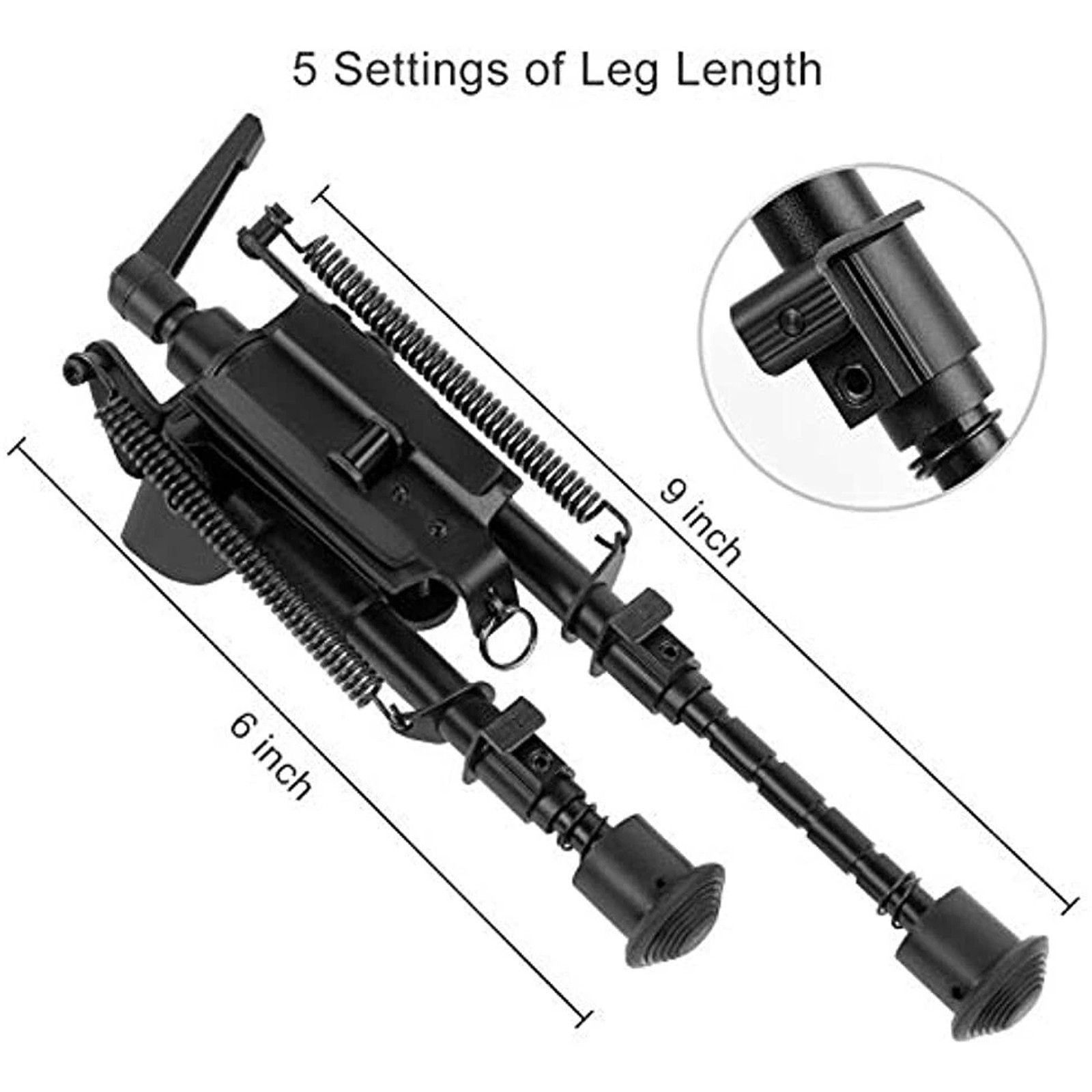 Rifle Bipod 6/9/13/27'' Pivot / Rotating Folding Legs Spring Return for Hunting
