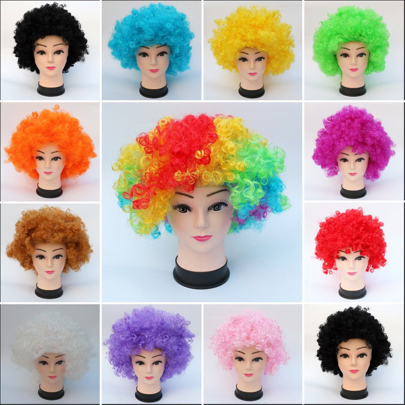 Details About Afro Fancy Dress Wigs Funky Disco Clown Costume Short Curly Hair Party Cosplay